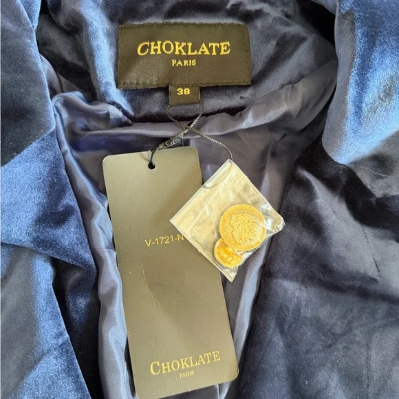 Choklate Paris Blue Velvet Blazer with Gold Accents, new with tags - Picture 2 of 6